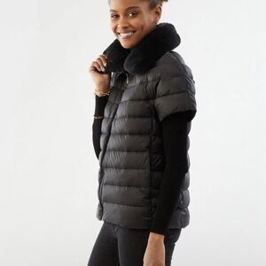 New Martha Stewart XS Francesca Black Faux Fur Removable Collar Vest Cap Sleeve
